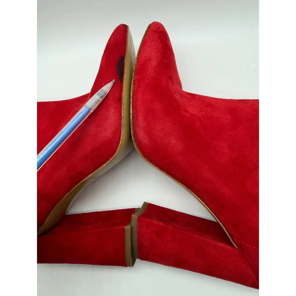 Charles David Ankle Boots Women 7.5 Red Good Block Heel Pointed Toe Zipper